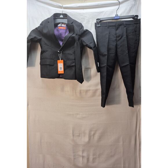 Opposuits 3 pc suit boys size 6 black coat, pants, clip tie wedding formal 7238